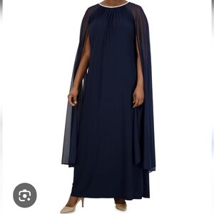 R&M Richards Midnight Blue Maxi Dress with Cape